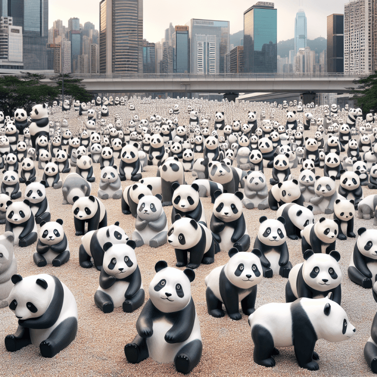 Mii de sculpturi cu urşi panda în Hong Kong.