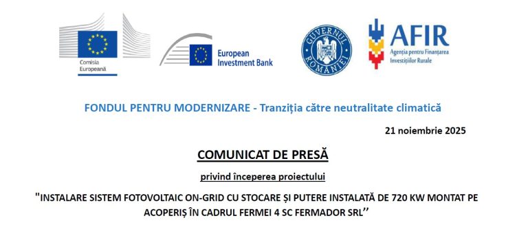 Proiectul „Instalare sistem fotovoltaic on-grid 720 kw” a fost inițializat