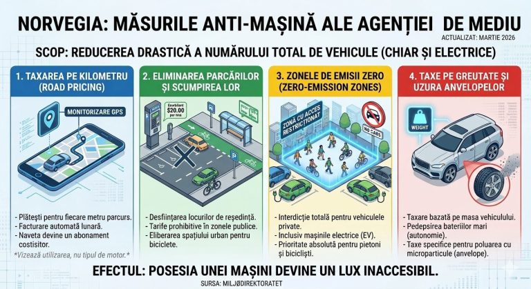 Norvegia implementează măsuri drastice împotriva automobilelor: A deține o mașină va deveni un lux extrem de costisitor.