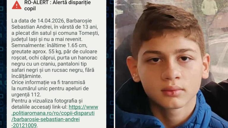Mesaj RO-Alert în Iași, după ce un copil de 13 ani a fost declarat dispărut