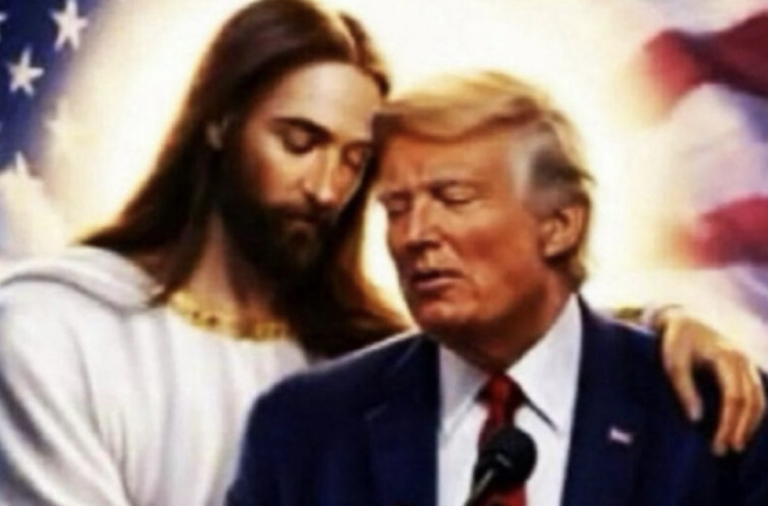 Trump continuă și publică o nouă fotografie generată de AI cu el îmbrățișat de Iisus.