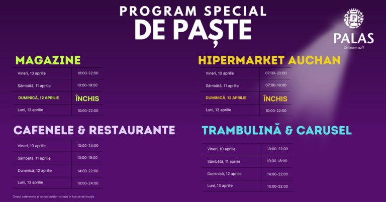 Program special de Paște în proiectele IULIUS: trambulina și caruselul din Palas, precum și Cinema City din Iulius Mall, deschise zilnic