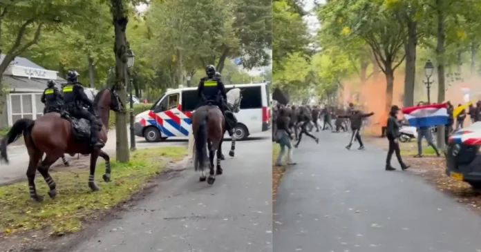 Proteste violente la Haga. Manifestanții de extremă dreaptă, dispersați de poliție.